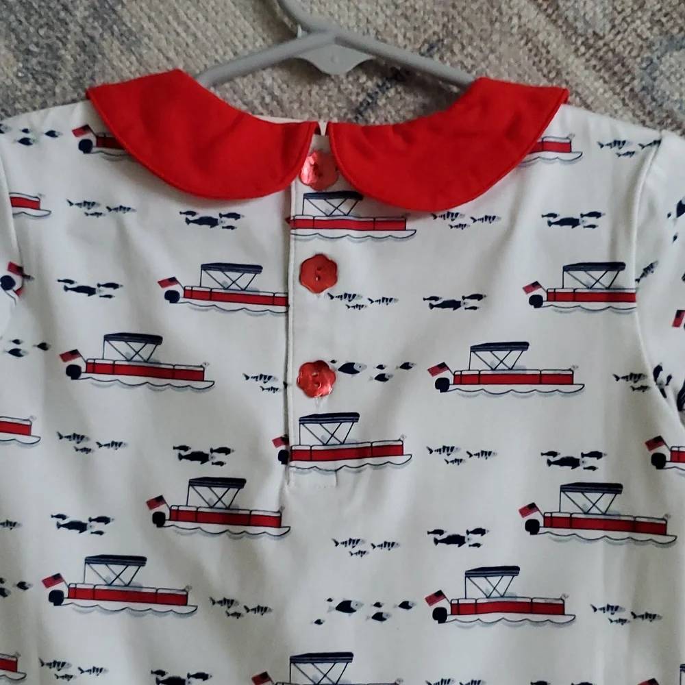 NWT Ishtex Girls Coastal Nautical Boat Matching Set Outfit Red White Blue Sz4/4T